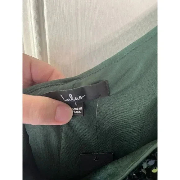 Lulus NWT Endless Luxe Dark Green Sequin Velvet One-Shoulder Mini Dress LARGE - Picture 5 of 13